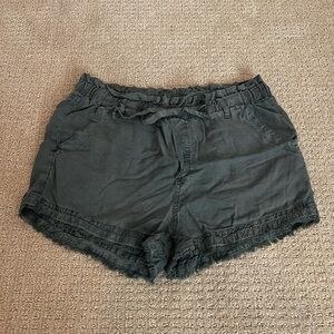 Bella Dahl olive green High Waist Ruffle Hem Shorts